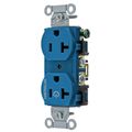 Hubbell Wiring Device-Kellems Straight Blade Devices, Receptacles, Duplex, 1/2 Load Controled, 20A 125V, 2-Pole 3-Wire Grounding, 5-20R, Back and Side Wired, Blue BR20C1BL